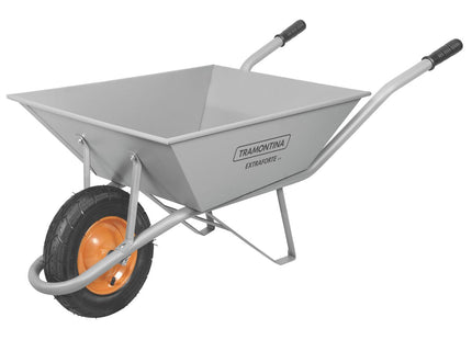 Carretilla de mano Extraforte Tramontina con Caja Reforzada Metálica Gris 65 L, Brazo Metálico e Llanta con Cámara