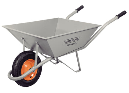 Carretilla de mano Extraforte Tramontina con Caja Reforzada Metálica Gris 65 L, Brazo Metálico e Llanta con Cámara