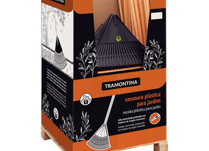 Escoba Plástica Negra Tramontina con 22 Dientes y Mango de Madera 120 cm Desarmado