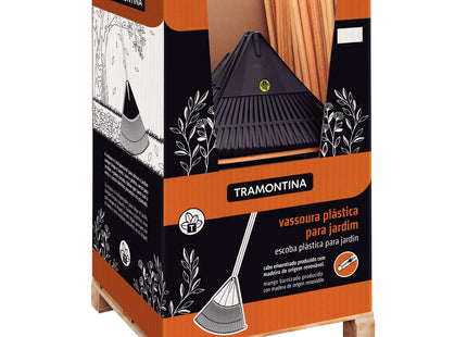 Escoba Plástica Negra Tramontina con 22 Dientes y Mango de Madera 120 cm Desarmado