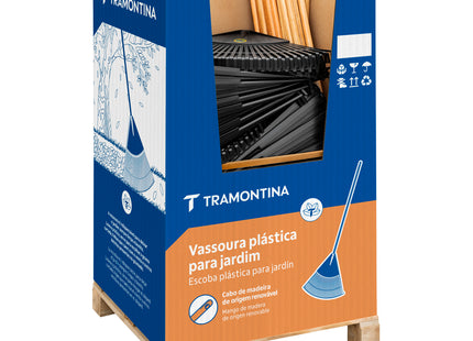 Escoba Plástica Negra Tramontina con 26 Dientes y Mango de Madera 120 cm Desarmado