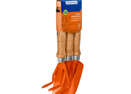 Kit para jardín 3 piezas, mangos de madera, embalaje plástico