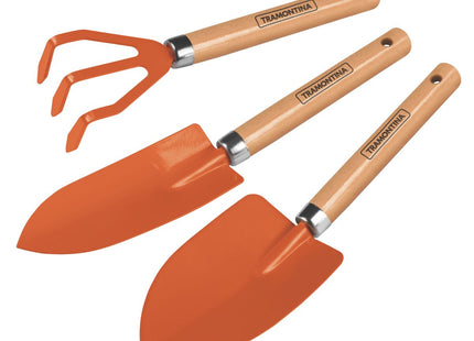 Kit para jardín 3 piezas, mangos de madera, embalaje plástico