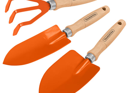 Kit para jardín 3 piezas, mangos de madera, embalaje plástico