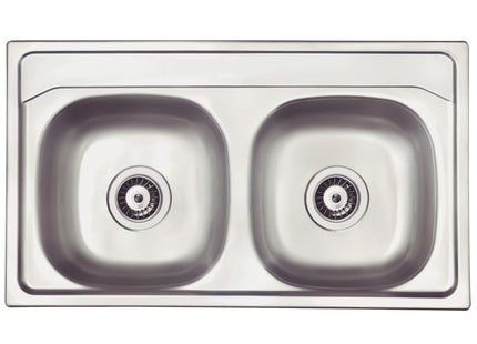 Fregadero de empotrar en acero inoxidable 2 cubetas 84x48 cm
