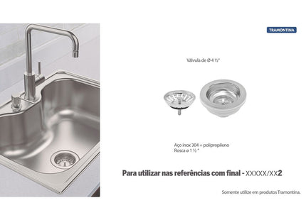 Válvula Tramontina Lujo para piletas y fregaderos de 4 1/2" sin escape de acero inoxidable y polipropileno.