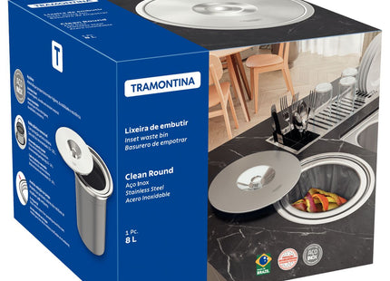 Basurero de empotrar Tramontina de acero inoxidable con balde plástico de 8 l