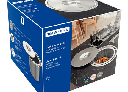 Basurero de empotrar Tramontina de acero inoxidable con balde plástico de 5 l