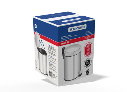 Basurero de acero inoxidable con Pedal Brasil 5 L Tramontina con acabado pulido y cubo plastico interno