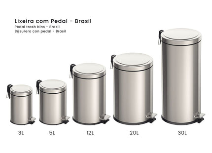 Basurero de acero inoxidable con Pedal Brasil 5 L Tramontina con acabado pulido y cubo plastico interno