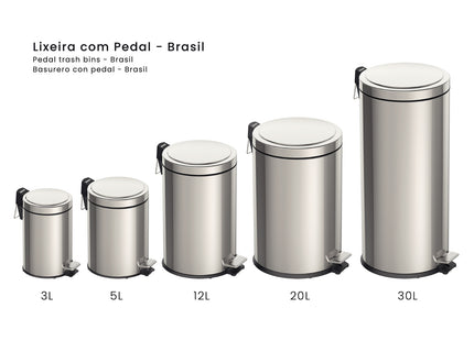 Basurero de acero inoxidable con Pedal Brasil 5 L Tramontina con acabado pulido y cubo plastico interno