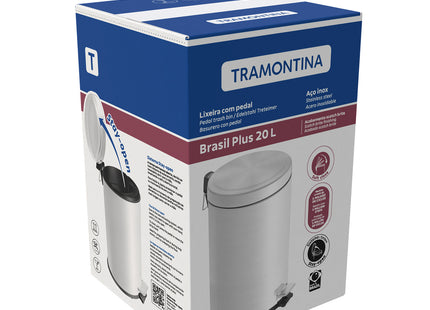 Basurero de acero inoxidable con pedal Tramontina con terminación satinado y balde interno removible de 20 l.