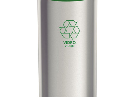 Basurero de acero inoxidable Tramontina Piemonte con terminación Satinado, tapa de vaivén de polipropileno verde y 40 l de capacidad.