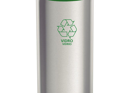 Basurero de acero inoxidable Tramontina Piemonte con terminación Satinado, tapa de vaivén de polipropileno verde y 40 l de capacidad.
