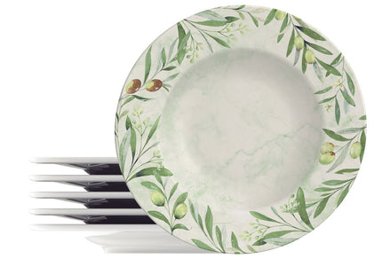 Kit Plato Raso Tramontina Oliva en Porcelana Decorada 28 cm 06 Piezas