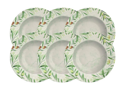 Kit Plato Raso Tramontina Oliva en Porcelana Decorada 23 cm 06 Piezas