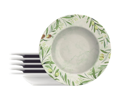 Kit Plato Raso Tramontina Oliva en Porcelana Decorada 23 cm 06 Piezas